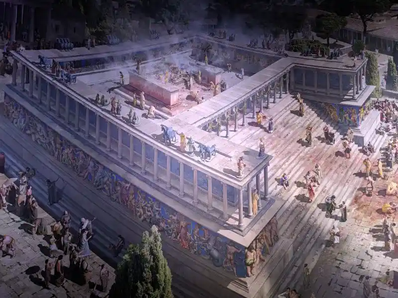 The left and middle side (little lower) of the Pergamon altar from the panorama located at the Pergamon museum
